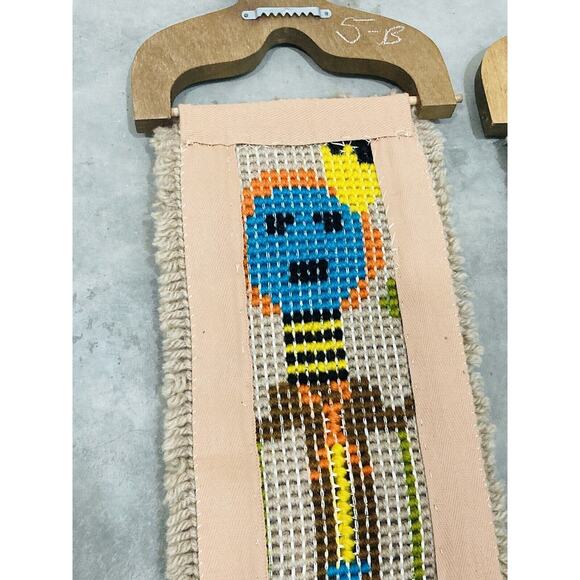 Set 2 Latch hook Wall Hanging Kachina Native American Yei Symbol 46" Vintage Blu - Picture 11 of 16